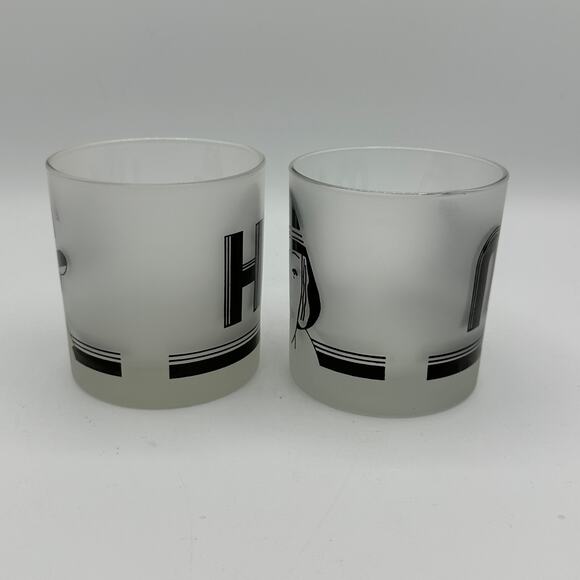 Vtg Ms. and His DOF Double Old Fashioned Lowball Art Deco Glasses Frosted Set/2 - Picture 5 of 6